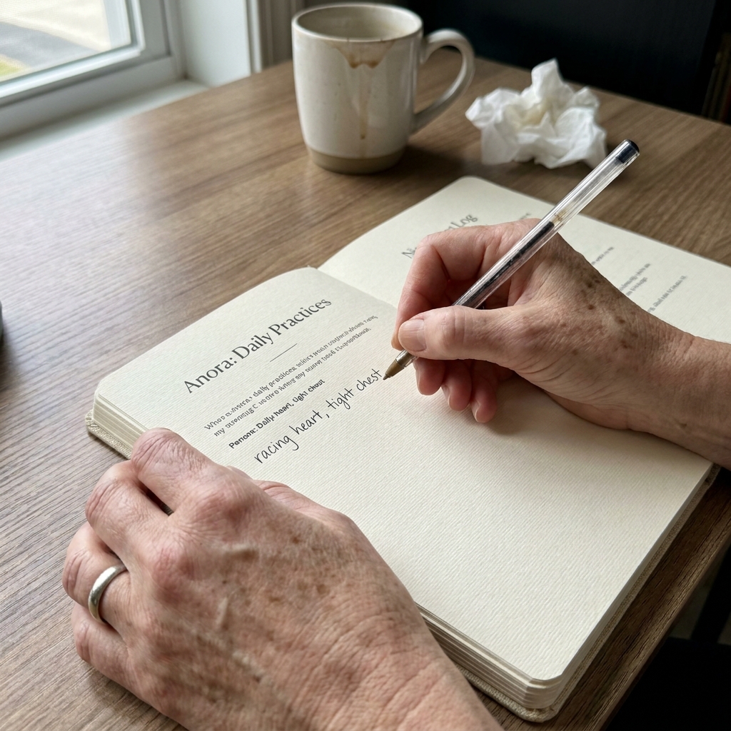 Hände füllen die Körperempfindungs-Seite des Workbooks aus