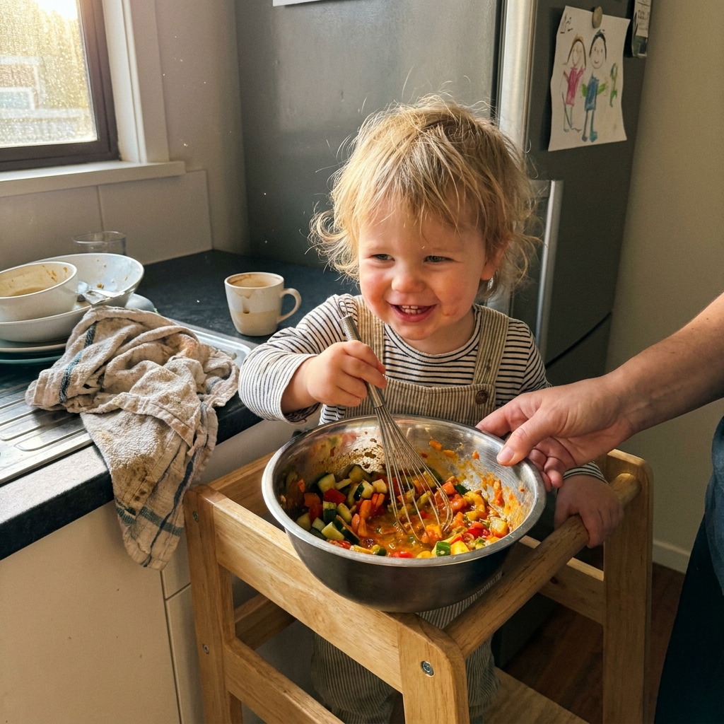 Kind hilft beim Kochen in der Küche