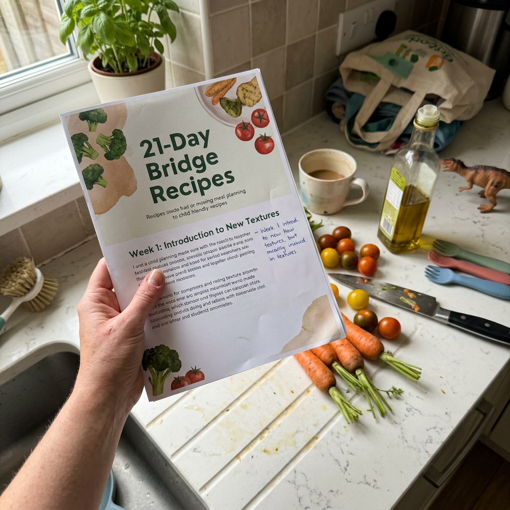 21-Day Bridge Recipes book on kitchen counter