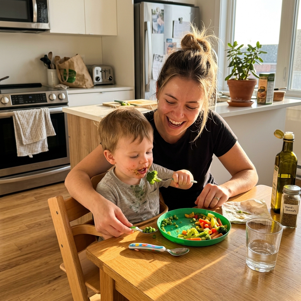 Glückliche Familie beim gemeinsamen Essen