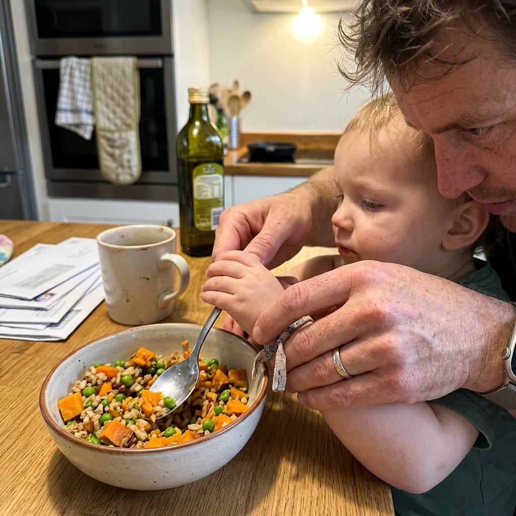 Eltern helfen Kind beim Essen