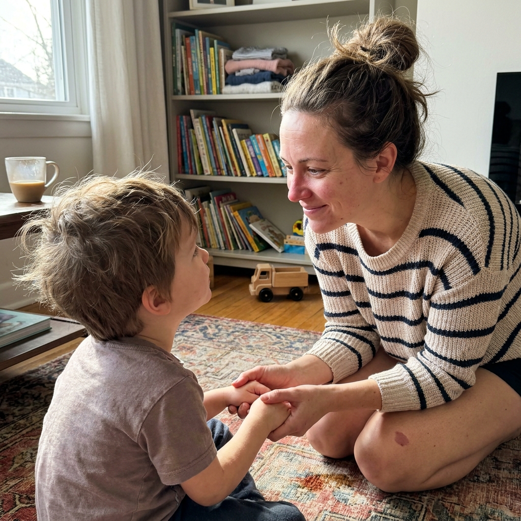 Mutter begleitet Kind bei Emotionen im Alltag