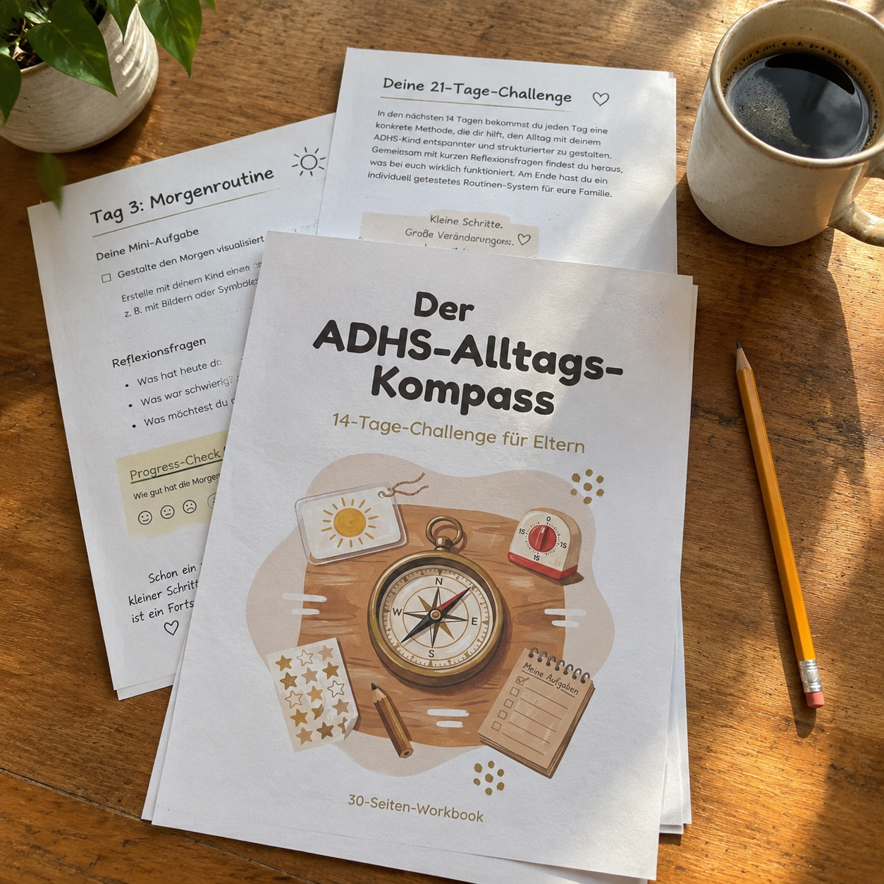 Der ADHS-Alltags-Kompass als ausgedruckte Seiten